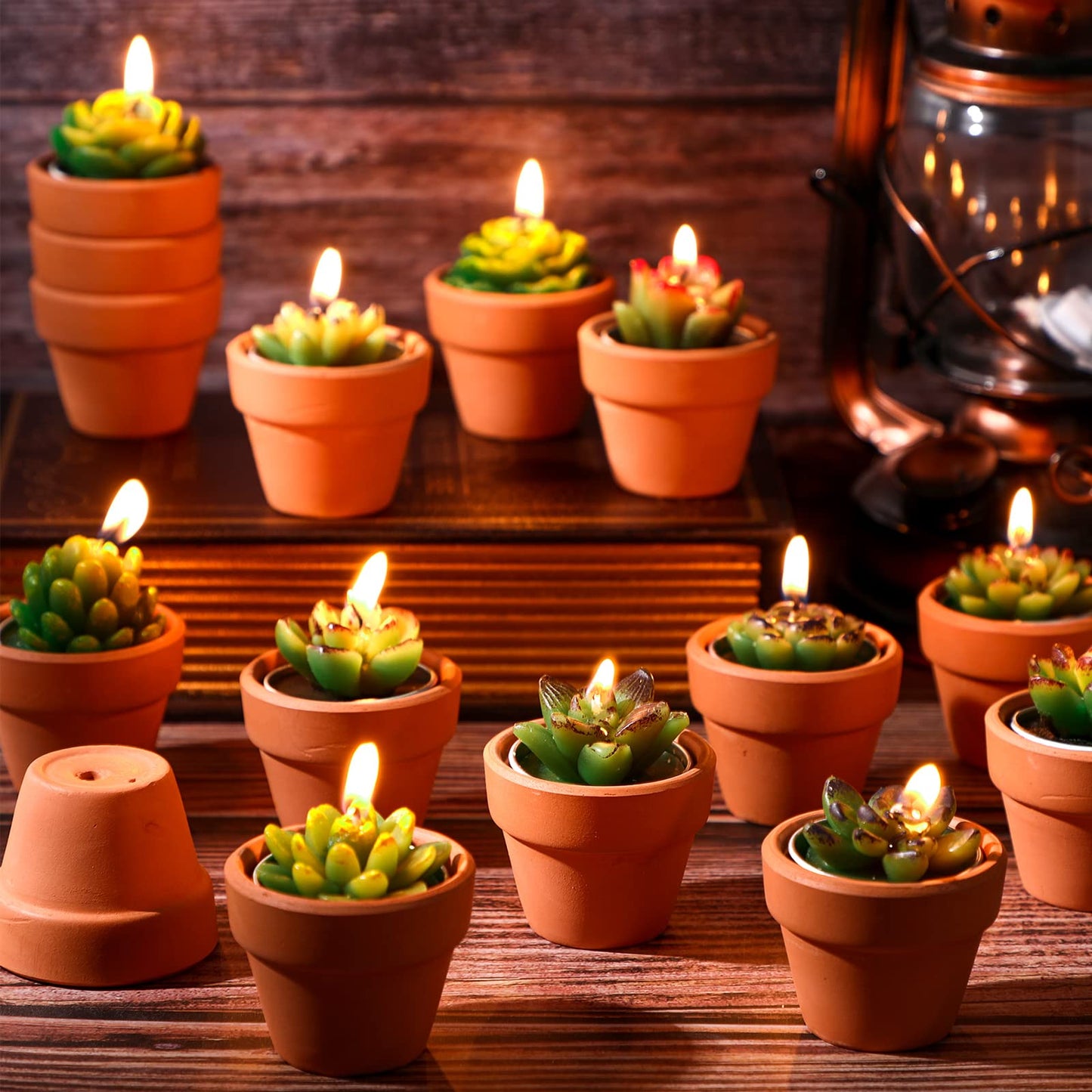 Shihanee 48 Pcs Bulk Succulent Candles Decorative Cactus Tealight Candles Handmade Mini Terracotta Clay Holders House Warming Wedding Baby Shower Spa Mexican Coworkers Teacher Birthday Gifts(Red)
