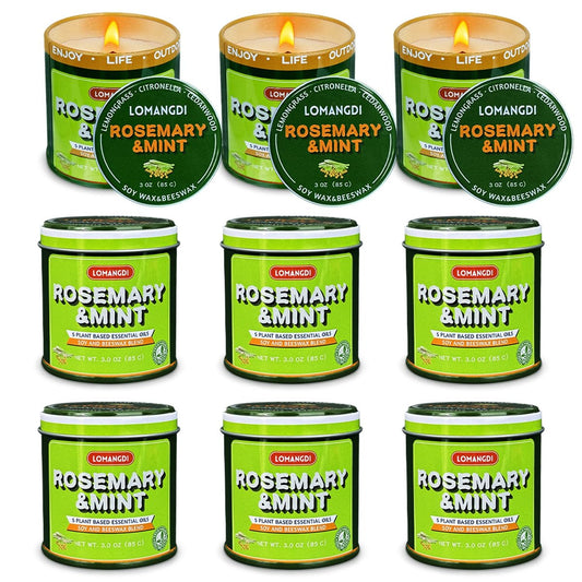 Rosemary Mint Scent Candles 9-Pack | 3oz Aromatherapy Candles | Made with Various Plant-Based Essential Oils and Soy/Beeswax Blend | 18 Hour Burn Time Indoor Outdoor Candle