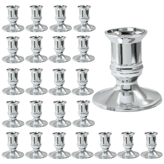 Hordion 24Pcs Taper Candle Holder Silver Plastic Candlestick Holders Decorative Table Centerpiece for Wedding Candlelight Dinner Bridal Showers Party Decor