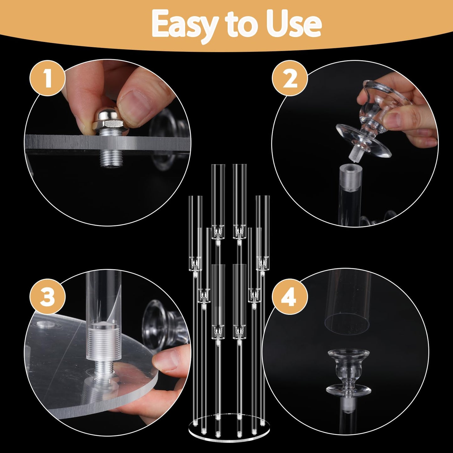 2Set 8 Arms Acrylic Candelabra Centerpieces for Tables Decortion,Clear Candle Holder for Wedding Dinner Fireplace Decoration and Home Decor,Candlesticks Holder with Lampshade Fits LED Candle