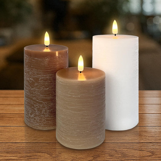 LEDHOLYT Rechargeable Flameless LED Pillar Candles–Luminous Real Wax Indoor Home Decor–Set of 3, Realistic Flickering LED Flame,Remote & Timer, Type-C Rechargeable(Linen Beige)