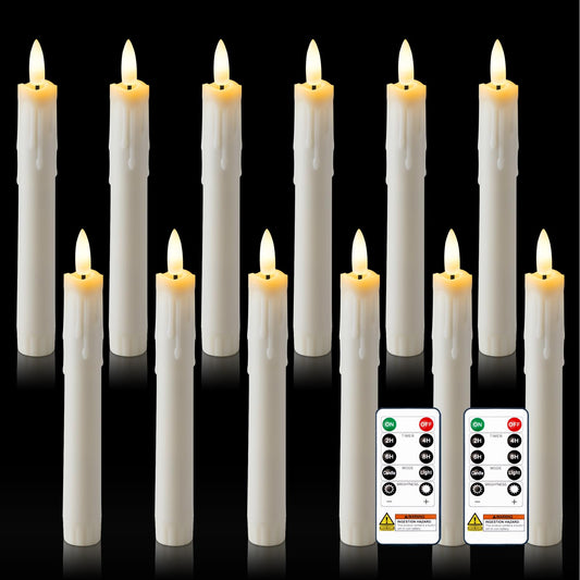 Homemory 7 Inches Flameless Taper Candles with Remote Timer, Short Led Candlesticks with 3D Flickering Light, Battery Operated Candles with Lifelike Flame for Wedding Home Xmas Decor, White, 12 Pcs
