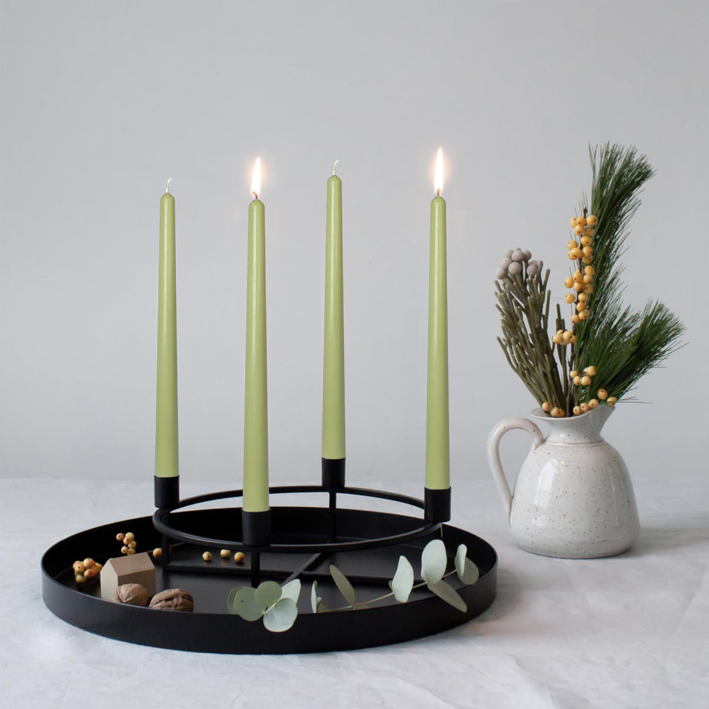 Smokeless Unscented Grass Green Taper Candlesticks Long Lasting Burn 10 Inch Elegant Aromatherapy Candles for Home Décor Holiday Gift Sets