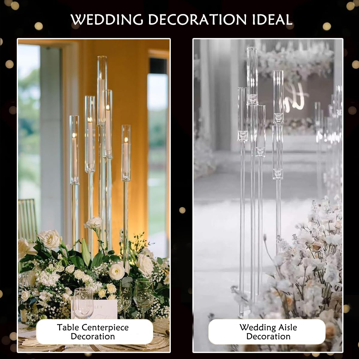 Fullvaseer 8pcs 5 Arm Floor Candelabra,Acrylic Floor Candle Holder for Wedding Centerpiece Tall Clear Candle Holders for Ceremony Birthday Party Home Decoration Fit 0.8 LED Candles