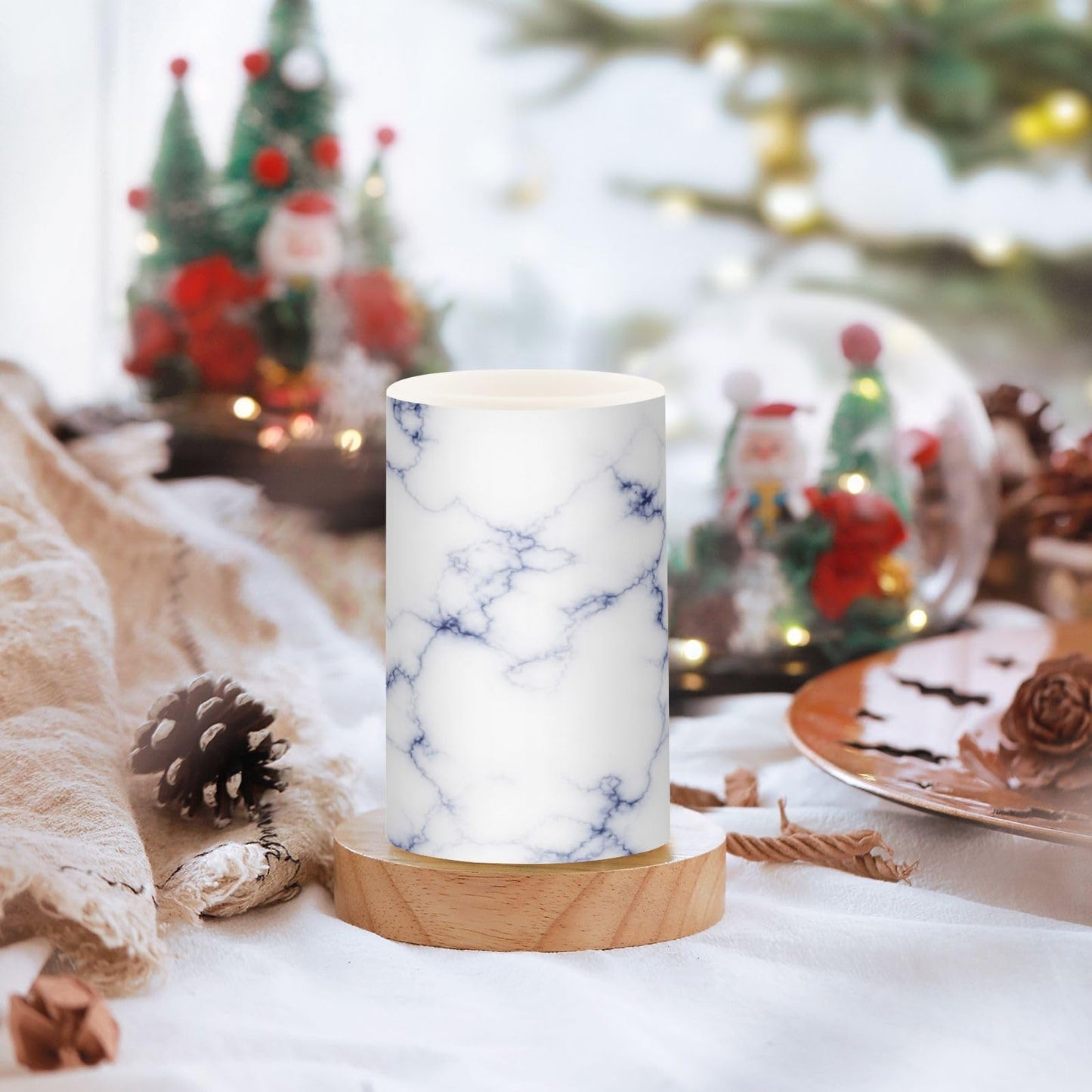 KGLDSNM Navy Marble Pattern LED Flameless Flickering Candle with Remote Timer Battery Operated for Indoor Outdoor Party Holiday Home Decor 2 Pack