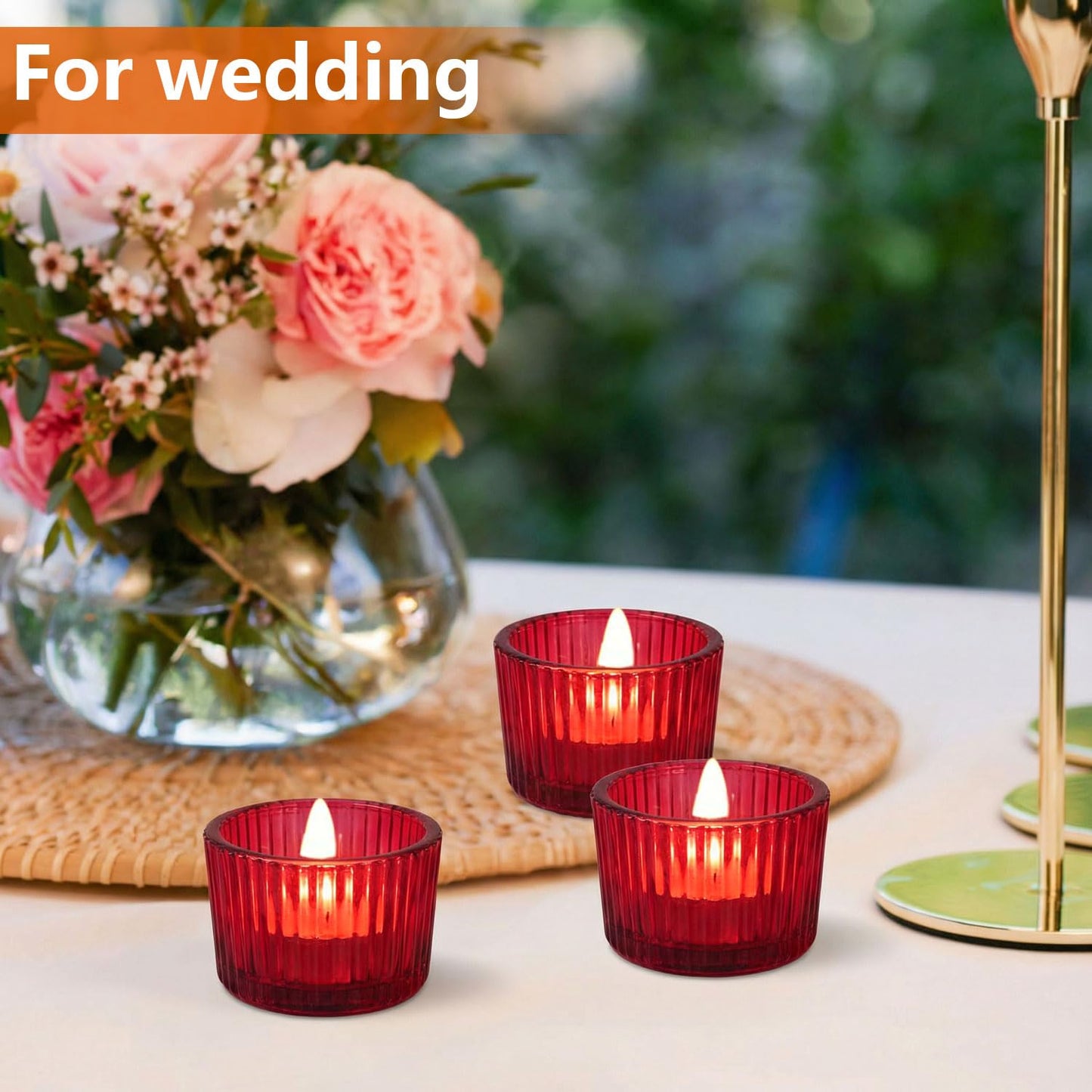 JOYIT Red Votive Candle Holders Bulk Set of 4, Tealight Candle Holder for Wedding Table Centerpiece, Glass Small Candle Holders for Birthday Party, Valentine's Day, Home Decor (2''X 1.4'')