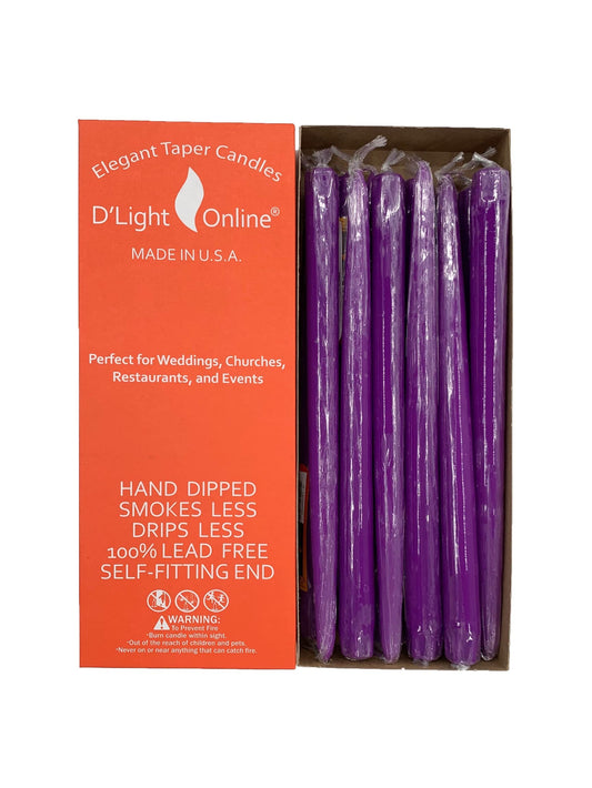 D'light Online Elegant 12" Unscented Lavender Taper Candles, Premium Quality Hand-Dipped Tapered Candles, Dripless and Smokeless - Set of 12 Individually Wrapped (12 Inch, Lavender)