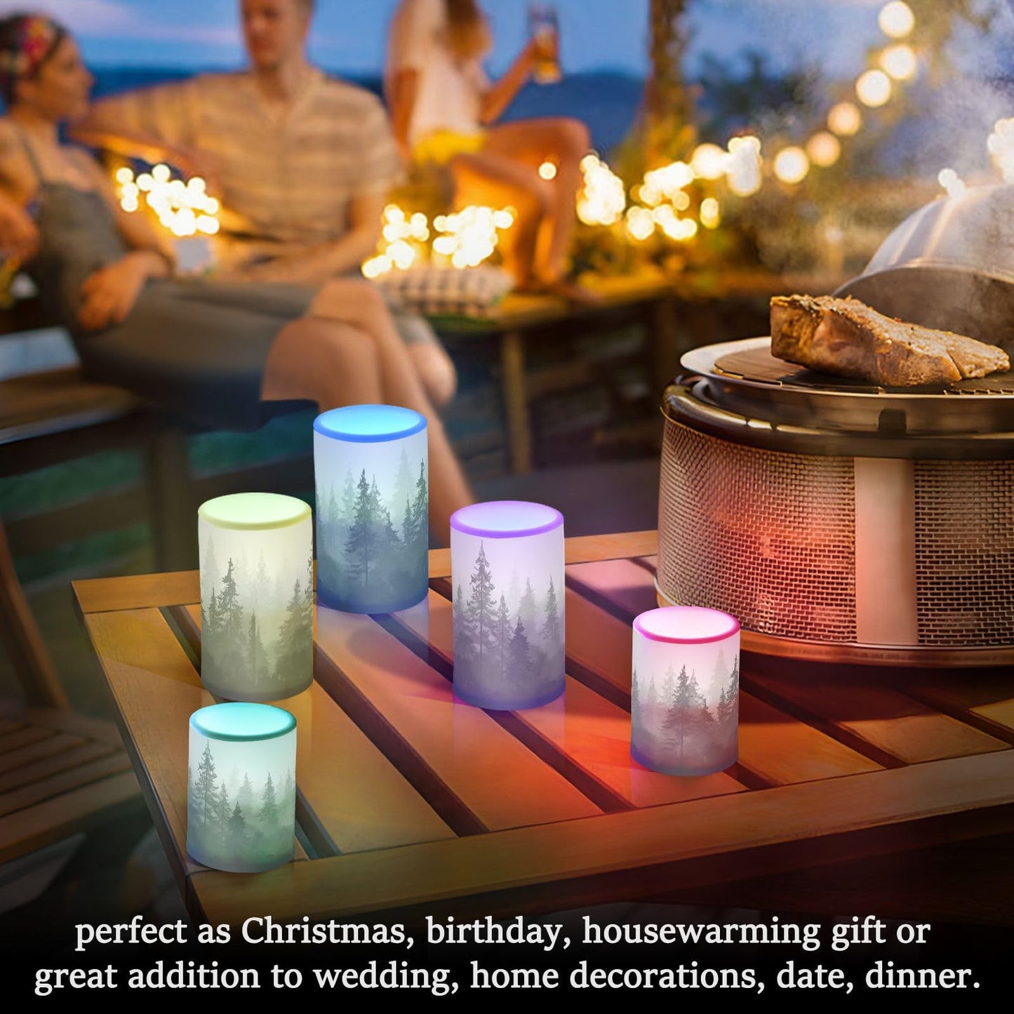 GUIJI Pine Trees Flameless Candles with Remote - Set of 2 Battery Operated Pillar Candles for Home Decoration, Christmas, Party