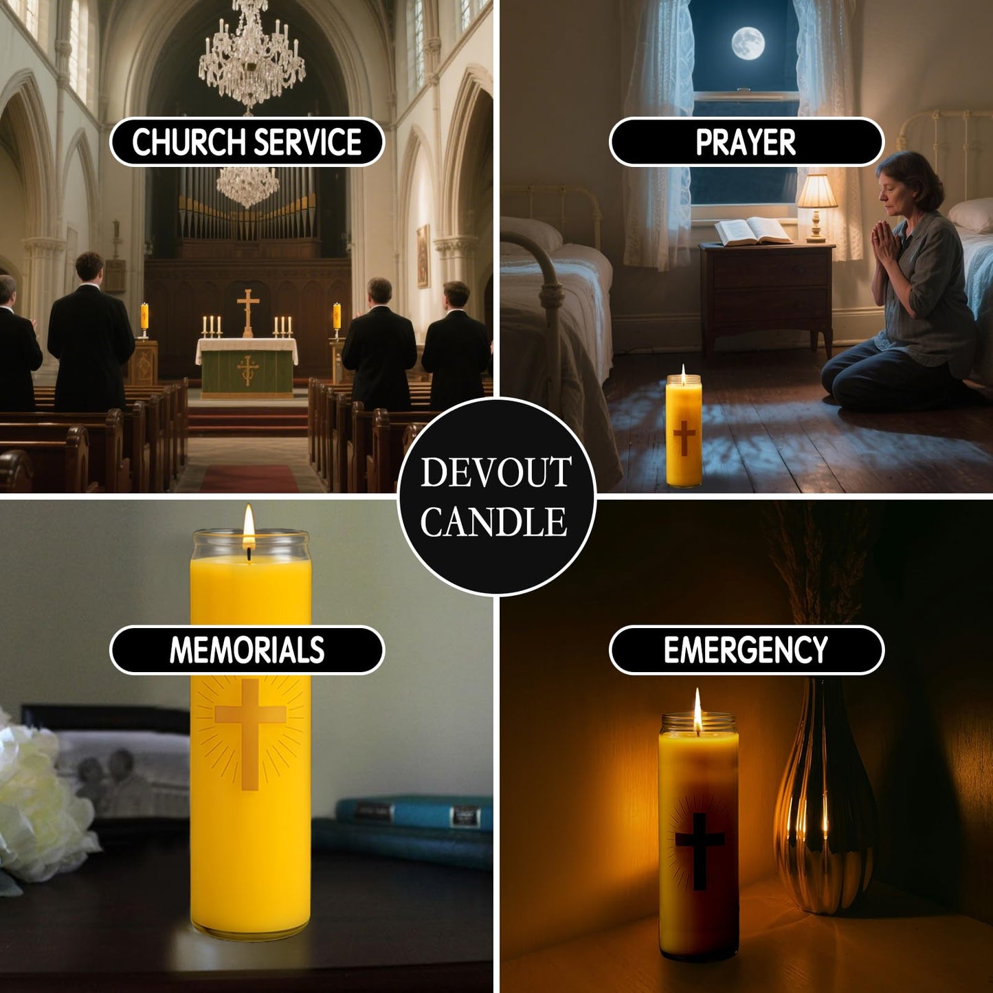 Pure Beeswax Prayer Candles - 7 Day Devotional Candles in Glass with 100 Hours Long Burn Time, Honey Fragrance Religious Candles Catholic for Memorials, Vigil, Church