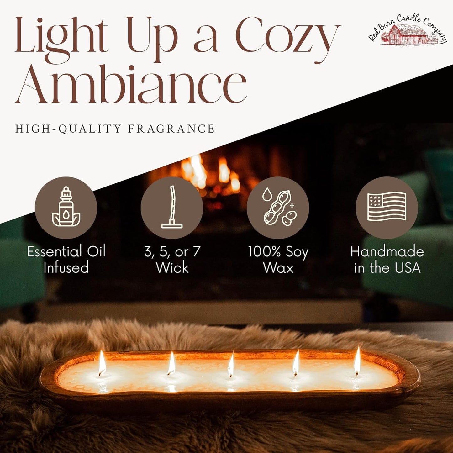 Red Barn Candle Company Wood Dough Bowl Candles | 100% Natural Soy Wax & Essential Oil Infused | Odor Eliminating + Pet Safe | Scented Candle Gifts for Men & Women (3-Wick, Lemon Verbena)