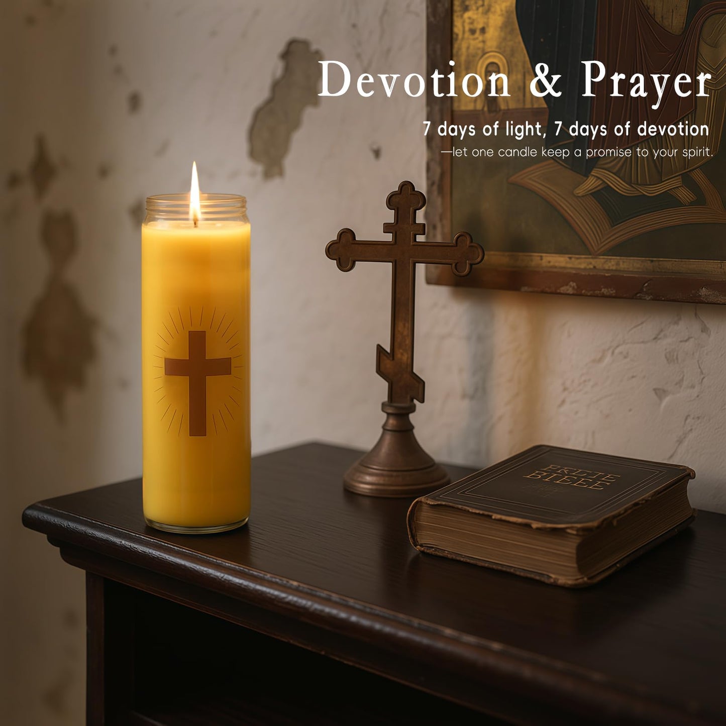 2 Packs Beeswax Catholic Candles, 7 Day Prayer Candles in Glass with 100 Hours Long Burn Time, Honey Fragrance Religious Devotional Candle for Memorials, Vigil, Church