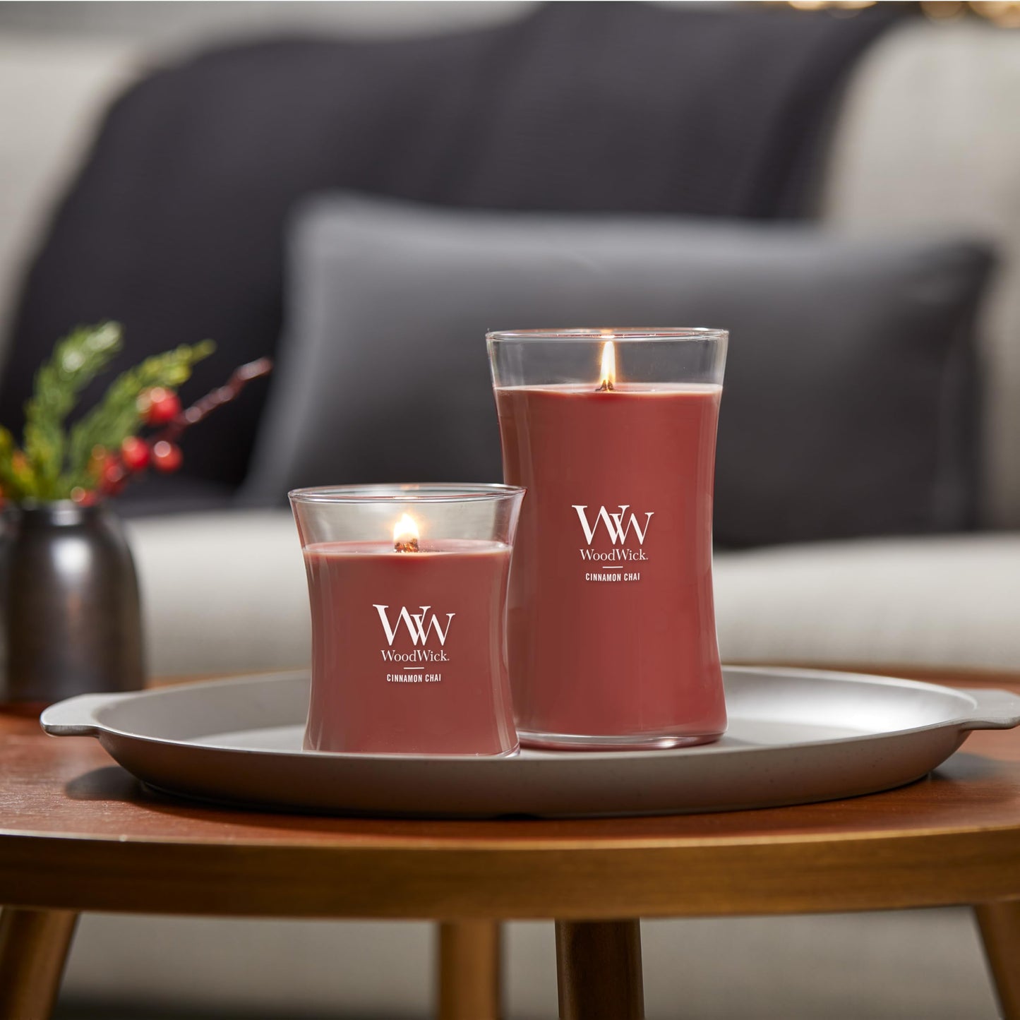 WoodWick Cinnamon Chai Holiday Candle Gifts for Women and Men, 9.7 oz Medium Hourglass Candle with Crackling Wick