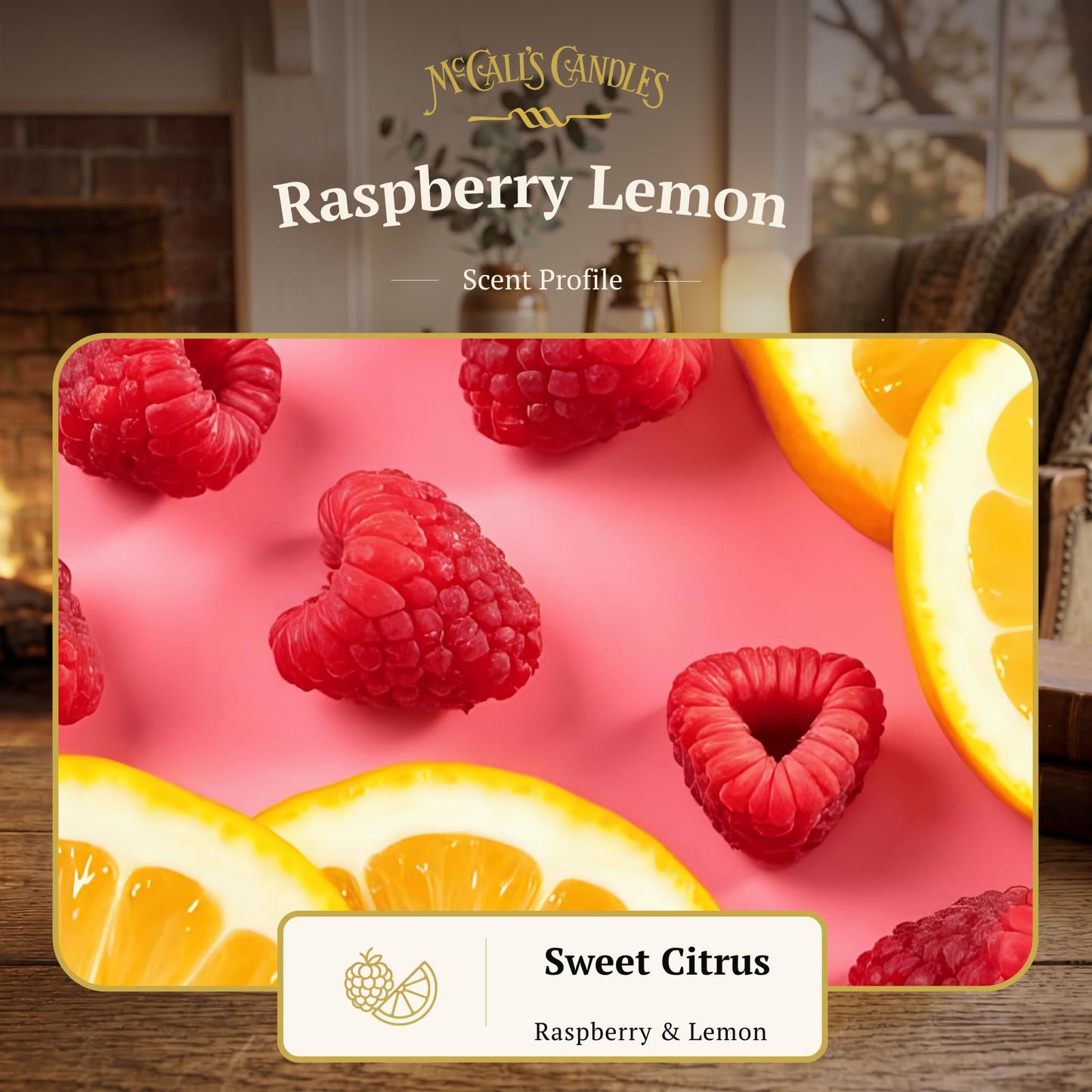 McCall’s Candles | Raspberry Lemon | 16 oz Scented Candle | USA-Poured | Vintage Rustic Jar with Carrying Handle | Bright Fresh Berry Citrus Fragrance