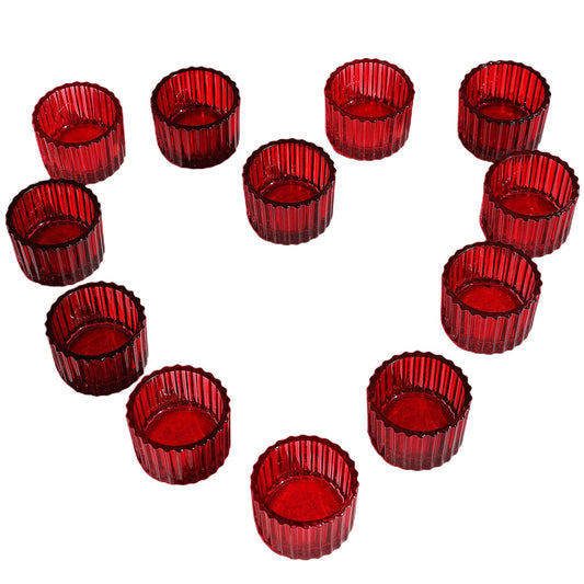 VOHO 24pcs Red Tealight Candle Holder for Christmas Decorations, Vintage Ribbed Votive Candle Holders Gifts for Women Friends, Small Tea Light Candle Holder Glass Wedding Centerpieces for Tables