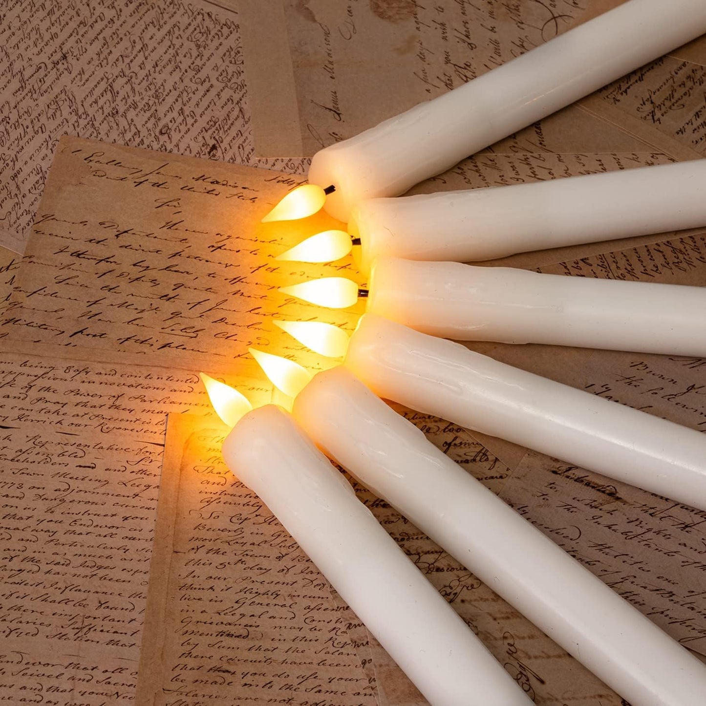 Homemory Real Wax LED Flameless Taper Candles with Timer, Dripless Fake Candlesticks with 3D Flickering Flame, 9.6 Inches White Window Candle for Fireplace Christmas Halloween
