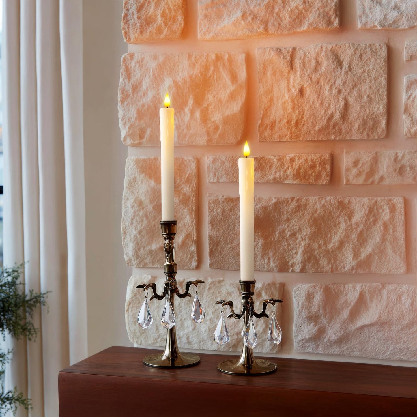 Homemory 3 Pcs Real Wax Flameless Taper Candles with Remote Timer and Dimmer, Battery Operated Candlesticks with Flickering Light, White Window Candles, 9.6 Inches for for Wedding Home Decor