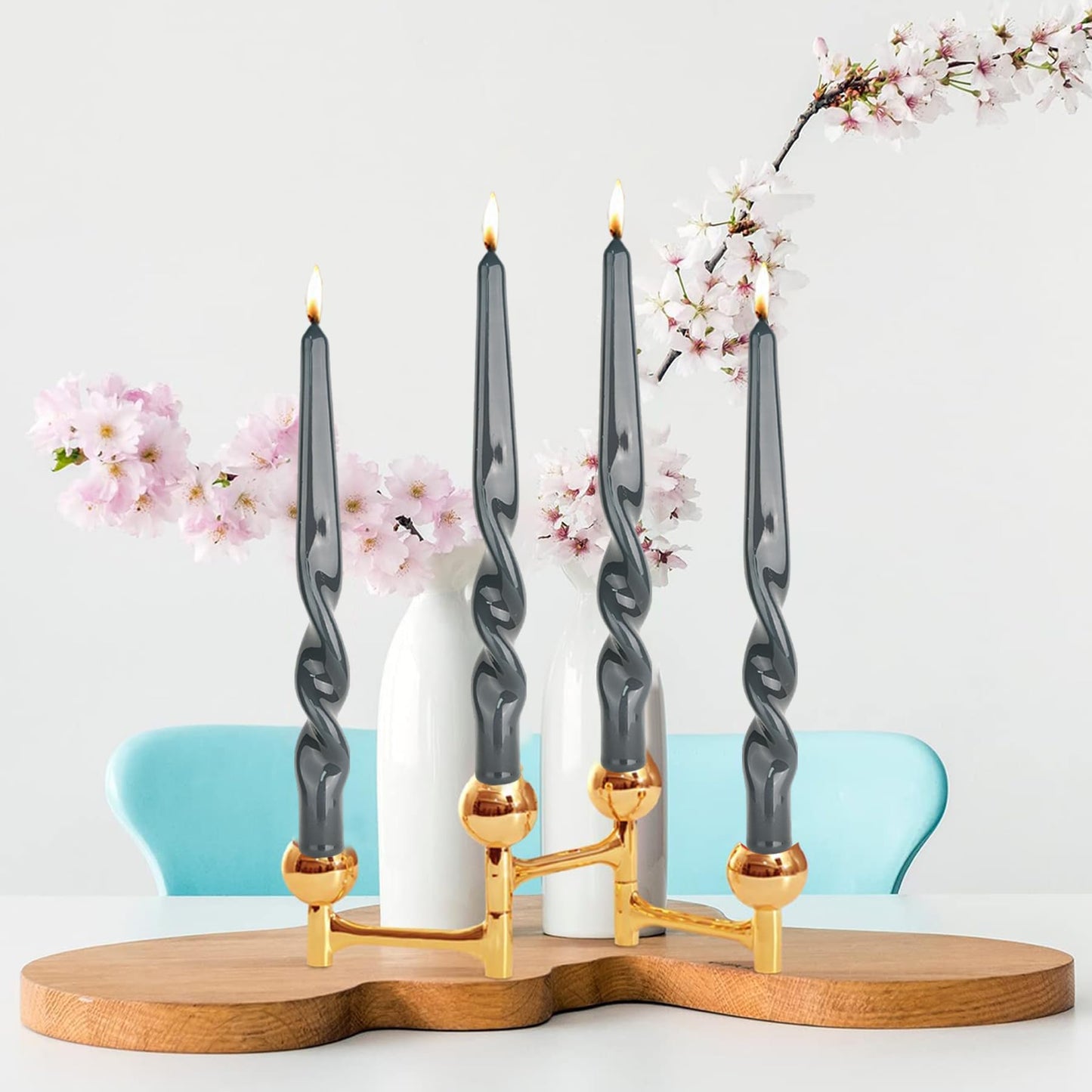 MAITREYA Navy Spiral Taper Candles-Set of 4 for Decoration Weddings Party Church-Unscented Dripless Candles,10inch(Navy-B)