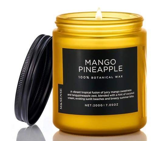 M&SENSE Mango Pineapple Tropical Scented Candle, 7.05oz Non Toxic Natural Soy Wax 50 Hours Long Lasting Burn Fruit Scent Summer Gifts for Housewarming, Aromatherapy Candle for Women Men