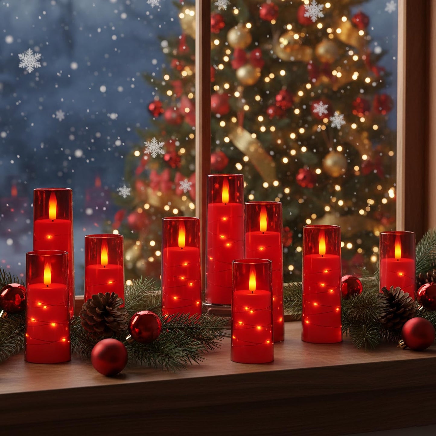 Raycare Flameless Candle with Remote Timer – 5 Flickering Acrylic Battery Operated LED Pillar Candles with Embedded Star String for Halloween, Home Decor, and as a Gift(Red)