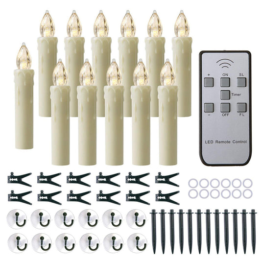 MIXALY 12 PCS Flameless Window Candles - Ivory Battery Operated LED Taper with Remote Updated Timer Function - Christmas Candles Warm White - Perfect for Wedding/Birthday/Party Decor
