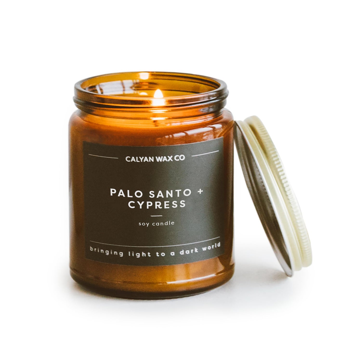 Calyan Wax Co. Palo Santo & Cypress Scented Candle - 57 Hour Burn - Luxury Clean Soy Wax Candles - Long Lasting Amber Glass Jar Candle for Home - 7.2oz