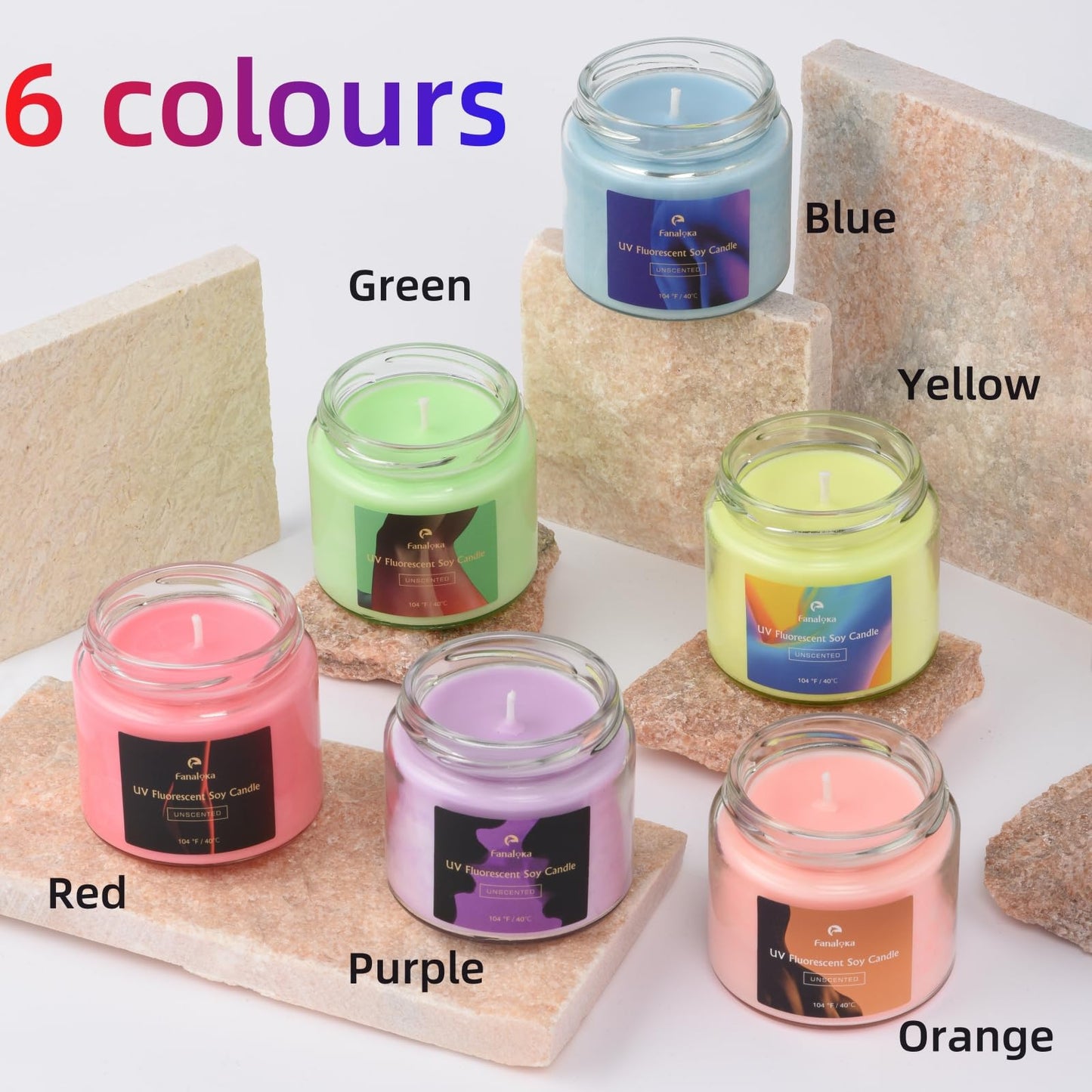 UV Fluorescent Soy Wax Low Temperature Candles, Low Heat Body Safe Candle for Night Party, Unscented, 104 °F, 5 oz (Green)
