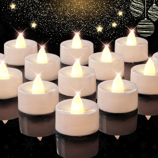 BEICHI Set of 24 Flameless LED Tea Lights Bulk, Electric Tealight Candles, Small Fake Candle Battery Operated, Warm White Flickering Mini Candles for Christmas, Home Decor