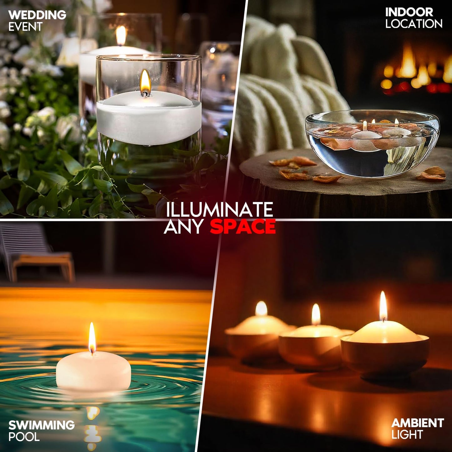 Candle Charisma White Floating Candles 3 Inch (Set of 36) – 8-Hour Dripless, Smokeless Burn with Natural Flickering Flame – Perfect for Weddings, Centerpieces, Pool Nights & Special Events