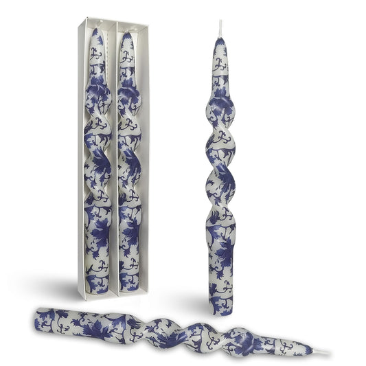 Flowers Printed Taper Candle - Baleagcdl White with Blue Star Flower Candlesticks 10 Inch Drip Handmade Long Tapered Candles for Home Holiday Decor Wedding Gifts - Set of 2