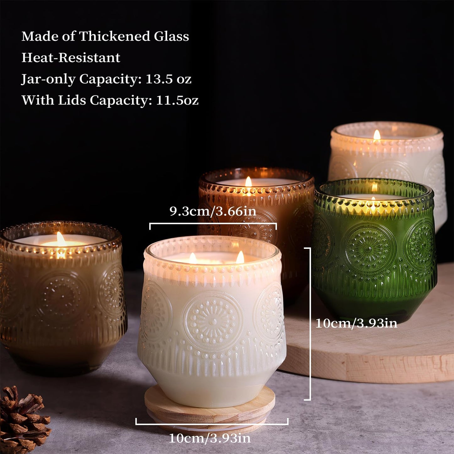 LAMORGIFT 6 Pack Terracotta Candle Jars for Making Candles- Large 13.5oz Glass Jars with Wooden Lids and Labels, Empty Candle Jar Containers Vessels for Candle Making Supplies