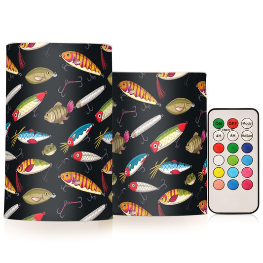 Pigsaly Flameless Candles Battery Operated Colorful Fishing Lures Colorful Fish Flickering Led Pillar Candles with Remote Control Colour Changing Warm Light Candles for Halloween Christmas Wedding