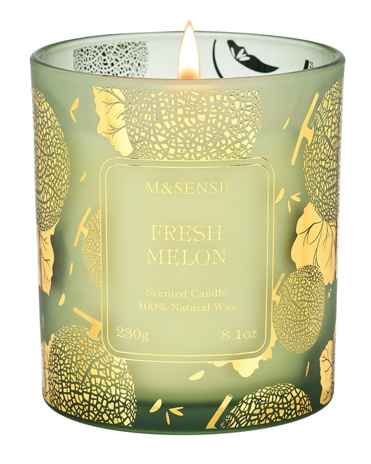 M&SENSE Fresh Melon Scented Vegan Soy Candles, 8.1oz Non Toxic Summer Aromatherapy Candle for Home Decor, 42-Hour Burn Time, Fresh Smelling Good Scented Candle for Bathroom Decor