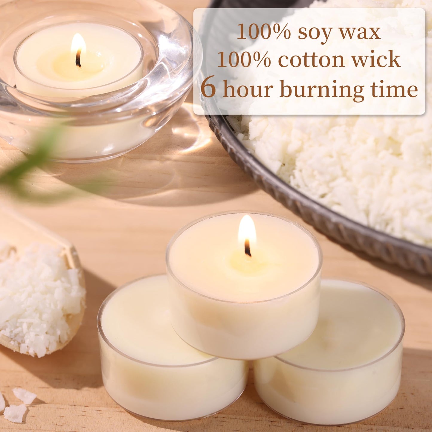 DEVI 6 Hour Soy Tealight Candles Bulk 25 Pack, Unscented Organic Tea Candles, White Emergency Votive Tea Lights-Burn Clean, Non-Paraffin Natural Soy Candle for Home Decor