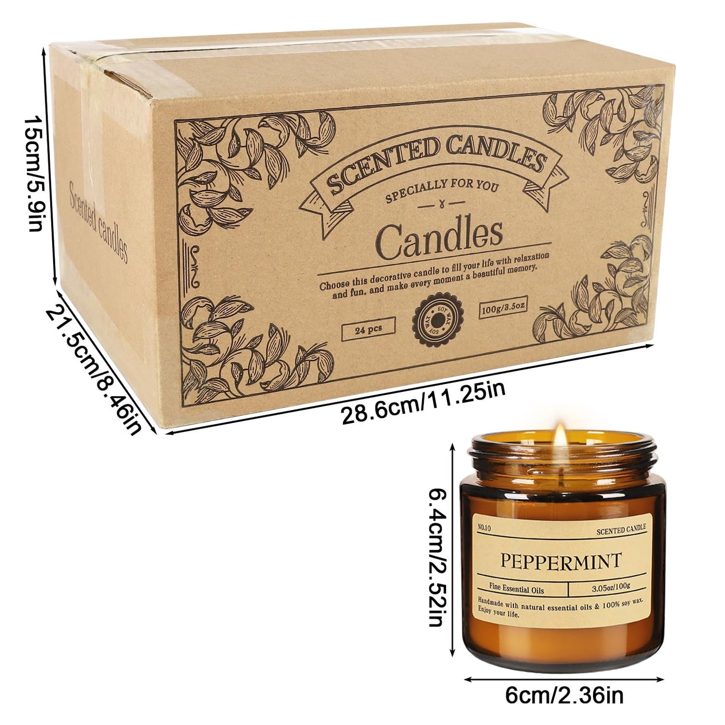 Scented Candle Set 24 Pack, Candle for Home Scented, Odor Eliminating, Stress Relief, Long Lasting Soy Wax Gift Set