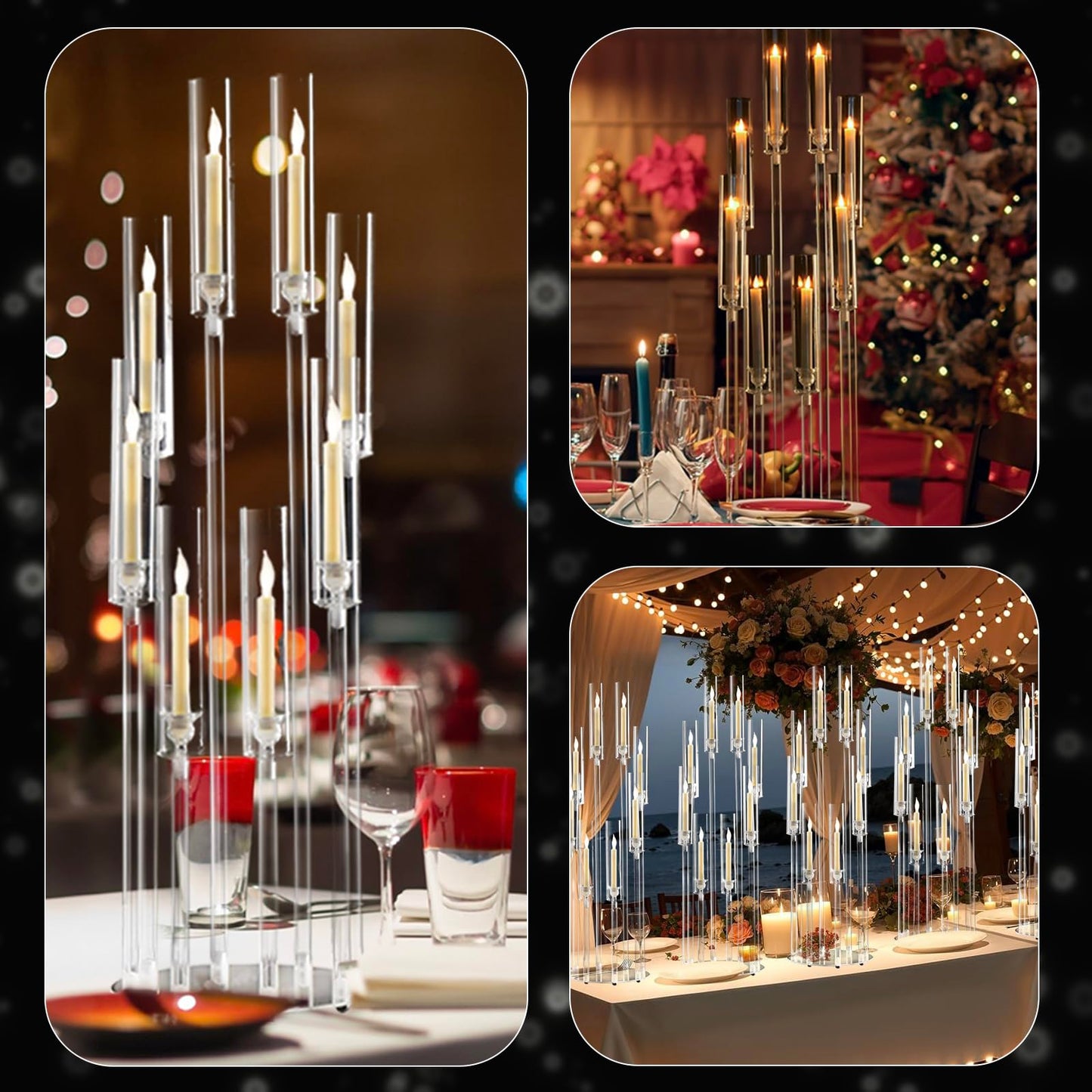 2PCS Acrylic Candelabra Centerpieces,Tall Clear Floor Candelabra for Wedding 8 Arm Candle Holder with Acrylic Shade Circular Base for Party Table Decoration Fit 0.87 LED Candle
