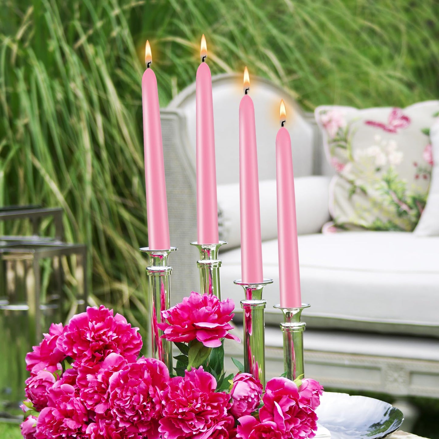 Pink Taper Candles, Set of 24 Unscented and Smokeless 10 Inch Taper Candles Long Burning, Paraffin Wax with Cotton Wicks for Burning Approxinately 7-8 Hours Time