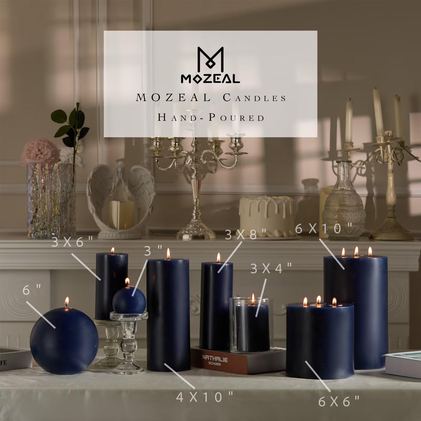 MOZEAL Hand-Poured, 6 Inch Navy Blue Large Round Ball Candles - Elegant Navy Blue Round Pillar Candles, Dripless, Unscented, Smokeless, Ideal for Formal Events.