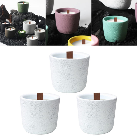 Boxonly Concrete Candle Holder (3-Pack) - DIY Empty Tealight Jar, Minimalist Design, Durable Cement Stone, Mini Size, White Color