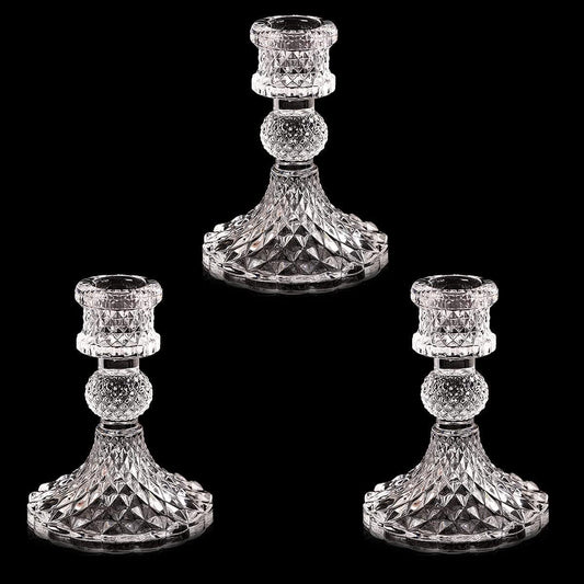 Hovico Glass Candle Holder, 4 Pcs Taper Candlestick Holders, Decorative Candle Sticks for Wedding, Festival, Party & Windowsill Decor