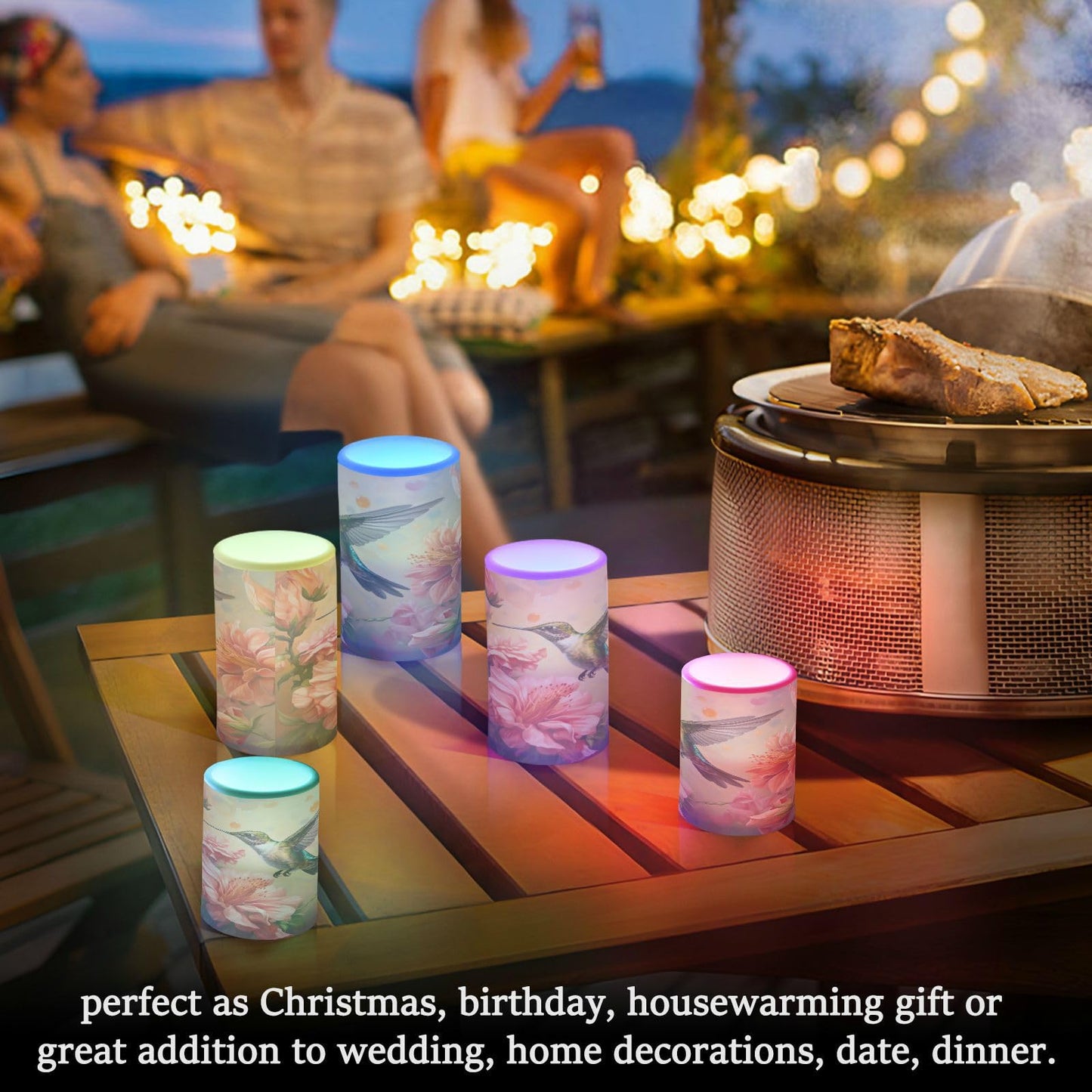 senya Lights Flameless Candles Spring Pink Flower Hummingbird Pillar Candles Set of 2 Battery Operated Remote Control Warm Lights Home Decor