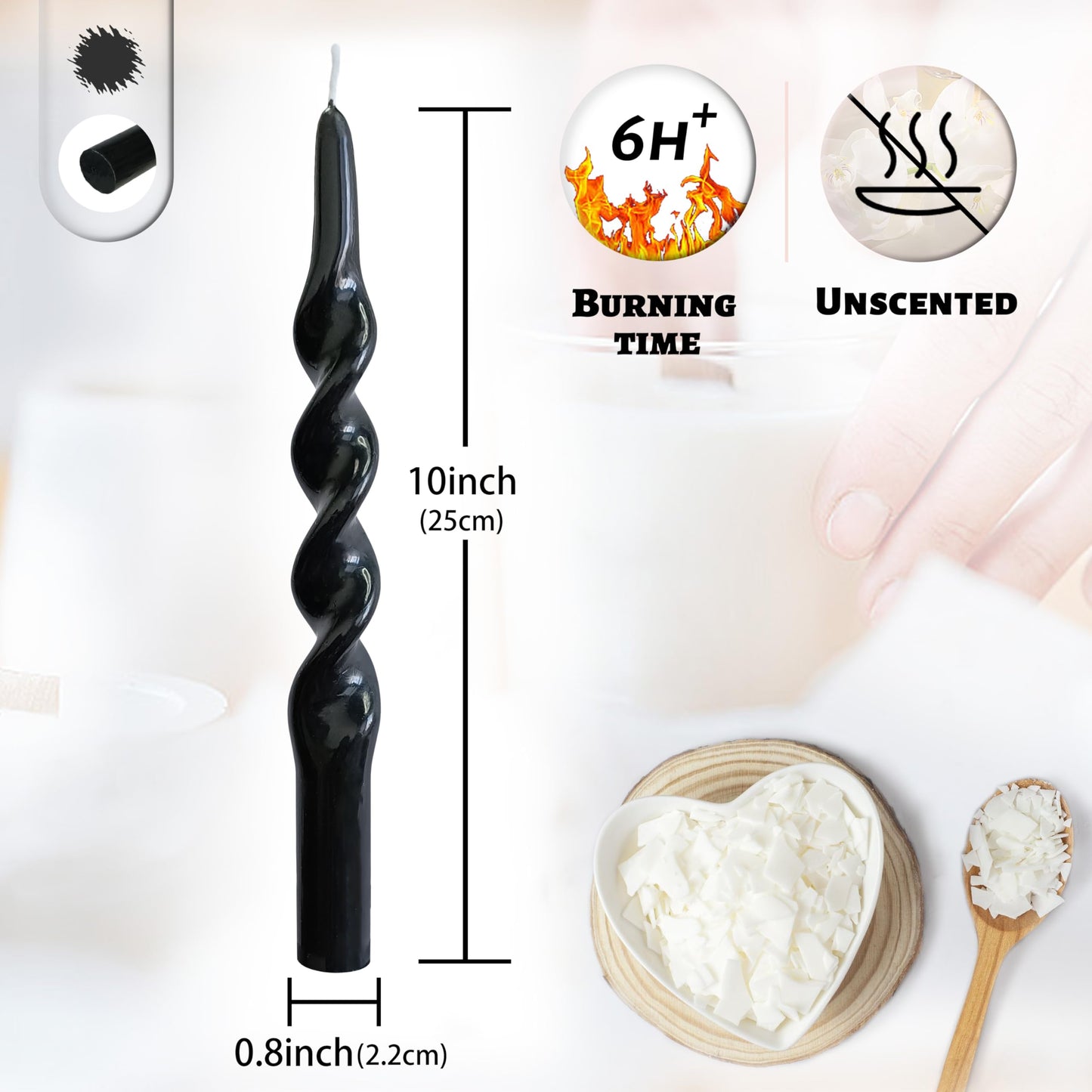 Dripless Unscented Spiral Candles 10 Inch Black Smokeless Long Burning Twist Design Candlesticks for Home Décor Dinner Party Romantic Evenings