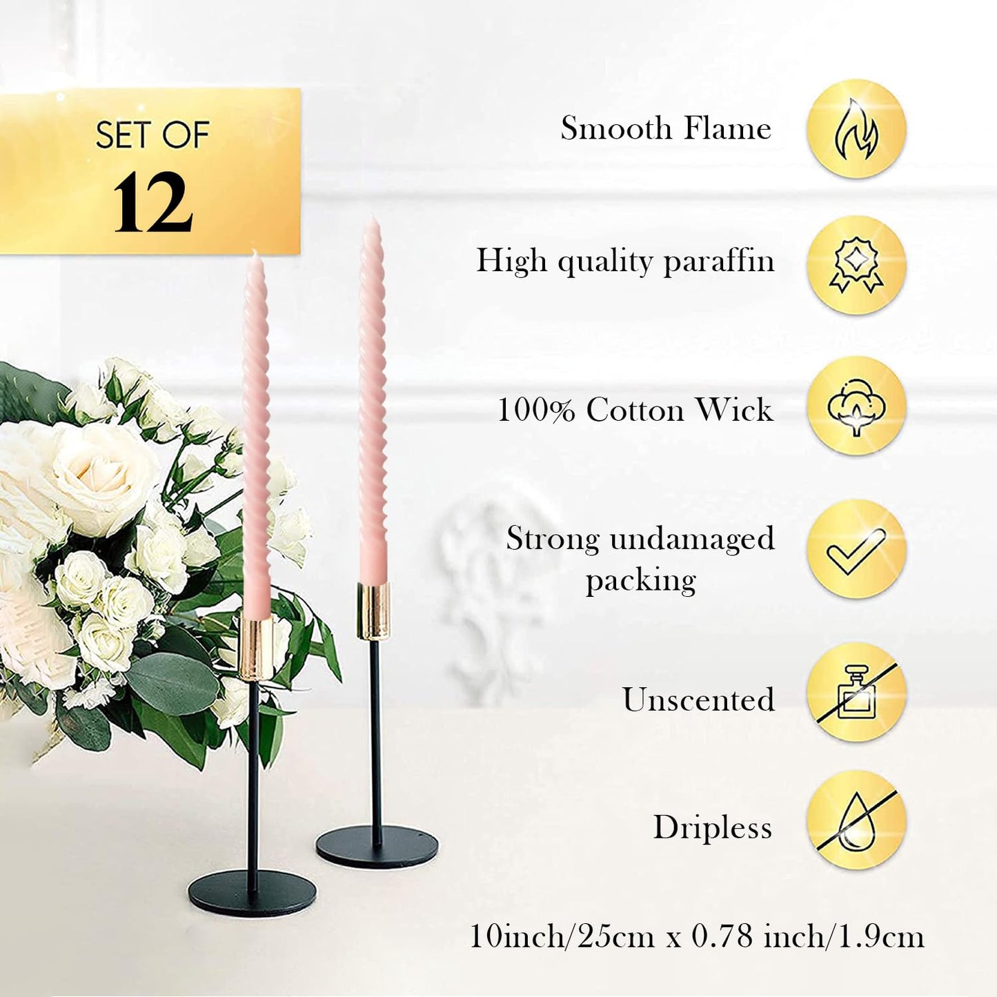 LPUSA Candle Stick Spiral Tall Taper Candles,Unscented Candle for Holiday,Wedding and Home Decoration,10inch,12 Pack(Gradient Orange)