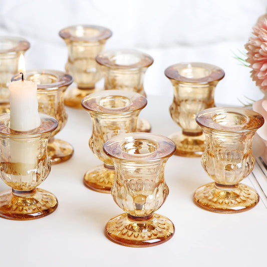 Letine Gold Candlestick Holders Set of 12-2.5" H Taper Candle Holders Bulk -Gold Glass Candle Holder for Valentine's Day, Christmas, Rustic Wedding Centerpieces, Party Decor