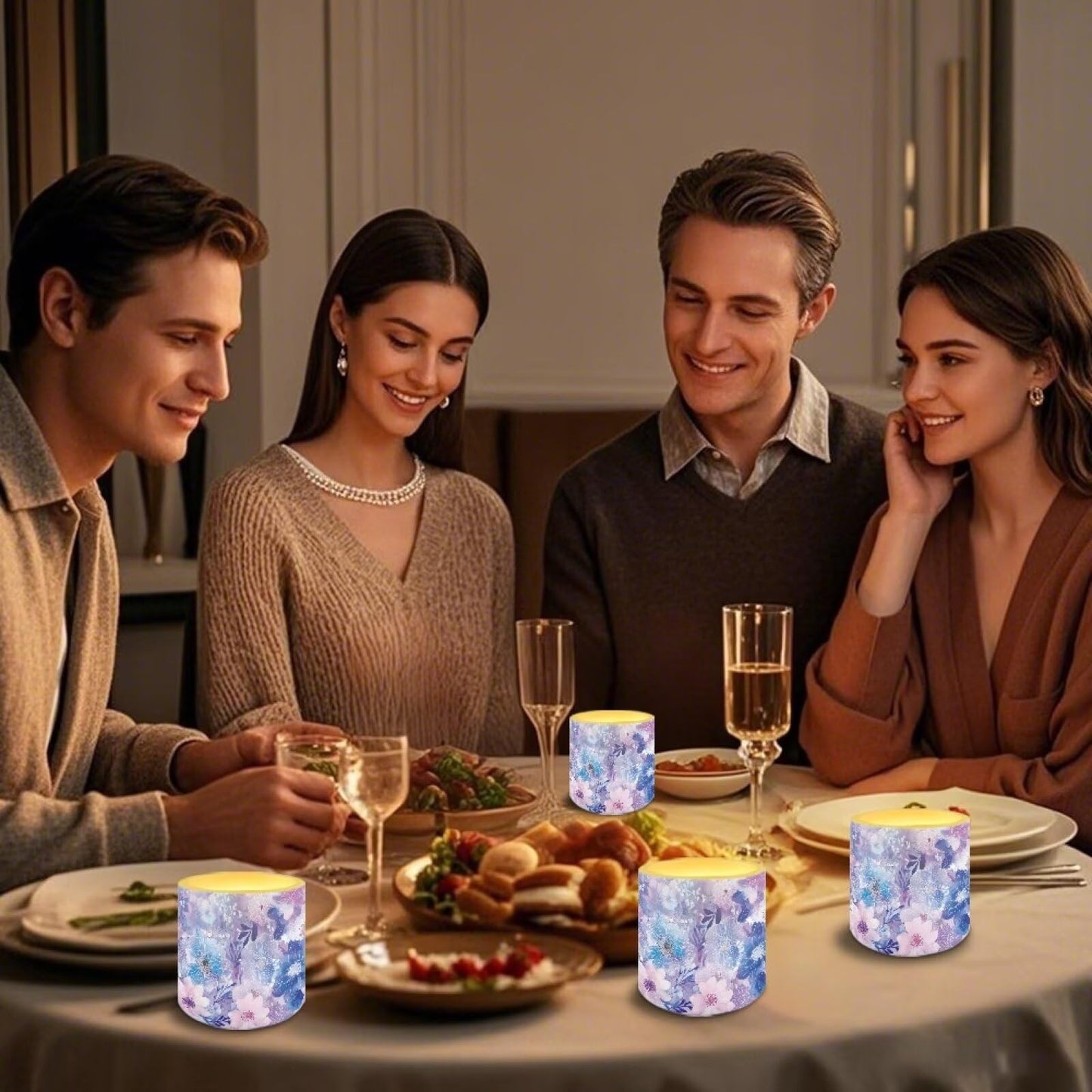 Cozeyat Purple Floral Flameless Candles 4 Pack Battery Operated with Remote Control Timer LED Pillar Candles Waterproof for Indoor Outdoor Home