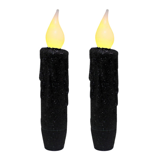 CVHOMEDECO. Glitter Flameless Candles Flickering Battery Operated LED Taper Candles with Timer for Home, Wedding, Halloween, Christmas Decor. Black, 4-3/4 Inch, Set of 2