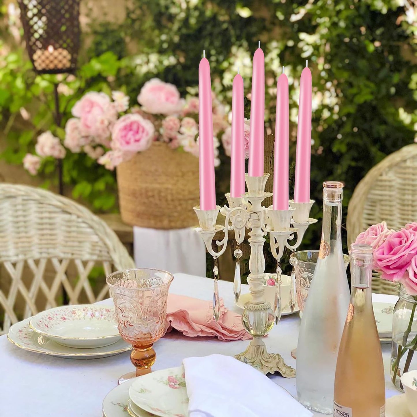 Pink Taper Candles, Set of 24 Unscented and Smokeless 10 Inch Taper Candles Long Burning, Paraffin Wax with Cotton Wicks for Burning Approxinately 7-8 Hours Time