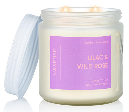 M&SENSE Lilac Wild Rose Scented Candle, 11.6oz 70-Hour Burn, 2-Wick Non-Toxic Natural Soy, Aromatherapy for Home, Gift for Women & Mom for Easter & Spring Refresh
