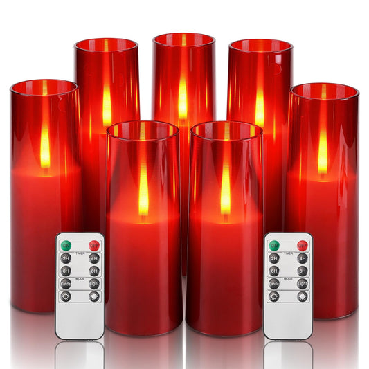Homemory Red Acrylic Flameless LED Candles with Remote & Timer, Battery Powered, Fake Candles, Elegant Home Decor, Parties, or Wedding Lighting