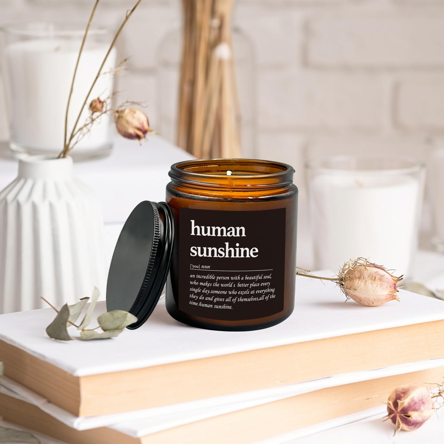 HIWX Human Sunshine Scented Candle - Appreciation Gifts for Teachers, Coworkers - Inspirational Soy Jar Candle Gift Holders - Lavender Scented 8oz