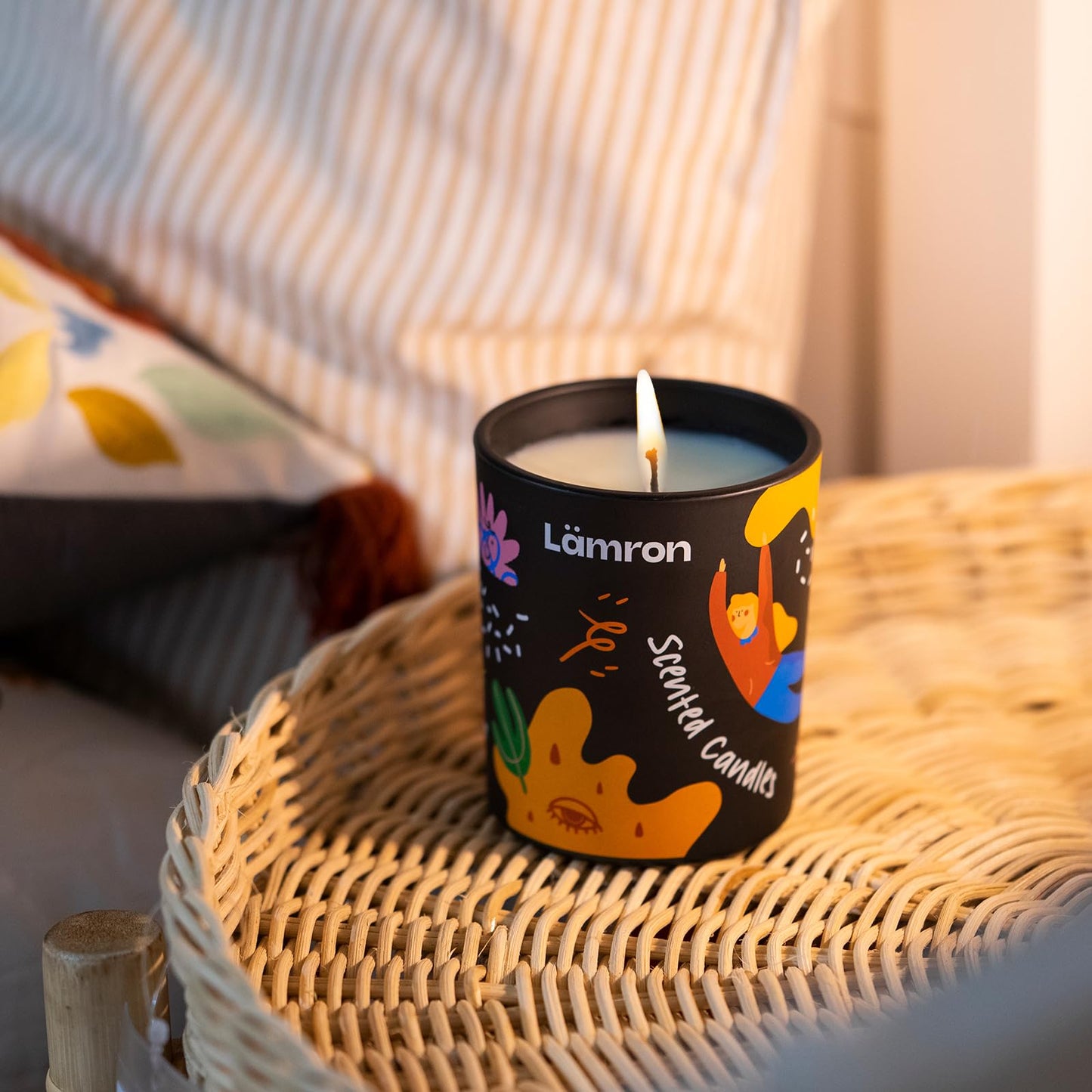 Lamron Cashmere Wood Chestnut Candle - Cozy Winter Scented Candles for Home, 7.1oz Premium Coconut Wax with Cute Art, 45H Long Burn, Warm Aesthetic Home Decor Gift